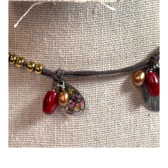 Silpada Mixed Material Necklace Sterling Abalone Imit Pearls Dk Red & Wood Beads - Picture 2 of 9